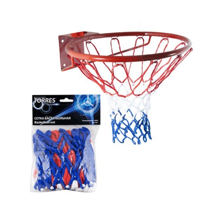 Купить Сетка баскетбольная Torres, нить 4 мм, бело-сине-красная в Верхняяпышме 